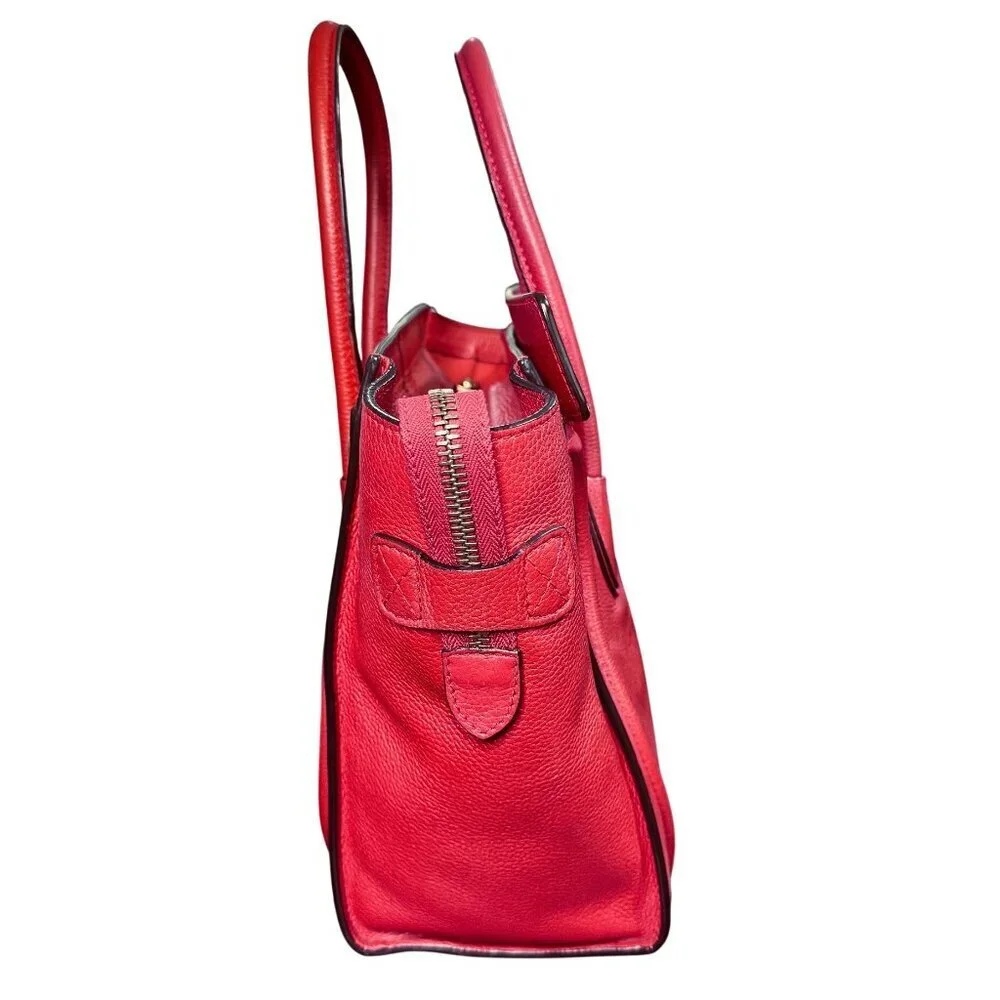 Céline Mini Luggage Tote Red Drummed Calfskin Leather Bag MSRP $3,100